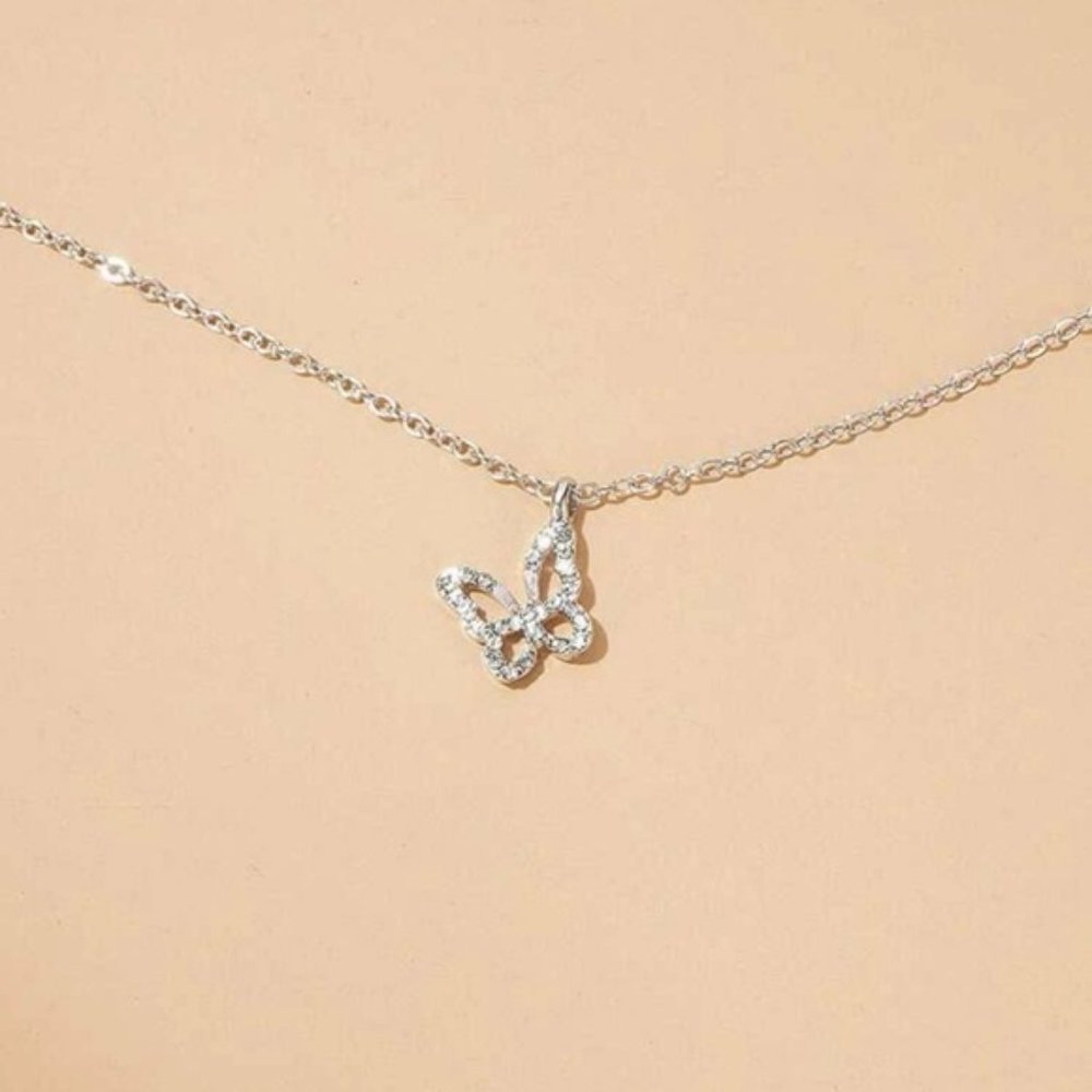 Rhinestone Butterfly Charm Necklace Silver For Women Wedding Party - Picture 4 of 4